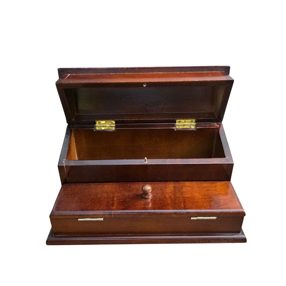 Vintage 1986 The Bombay Company Valet Jewelry Box, Dark Wood Desktop Organizer